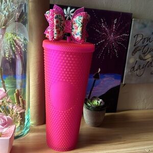 Brand New Starbucks Matte Ruby Barbie Hot Pink Studded Cold Cup 24oz Venti 2023